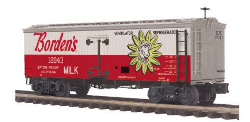 MTH Premier Bordens Milk (red/white)  36'' wood reefer, 3 rail or 2 rail