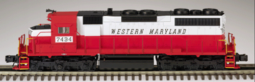 Atlas O Weatern MAryland (circus colors)  SD35,  3 rail, TMCC
