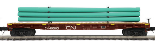 MTH Premier CN 60' Flat car with green  pipe load, 3 rail or 2 rail