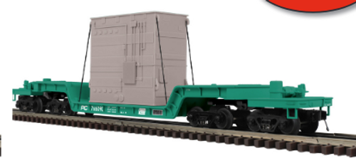 Atlas O  Penn Central  4 truck  depressed center flat car with transformer load  , 3 rail