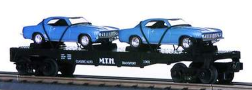 MTH Railking Flat Car with '69 Camaro's, 3 rail