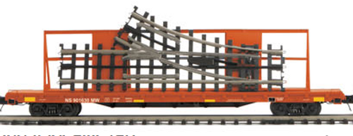 MTH Premier Norfolk Southern  M of W 60' flat car w/ Switch track, 3 rail