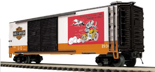 MTH Premier Harley Davidson 50' double door Box Car (1930) , 3 rail (beat up box)