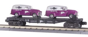 MTH Rail King MTH Transport Flat Car w/(2) Ertlr 1951 Panel Vans (purple)