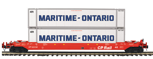 MTH Premier CP husky stack car with Maritime Ontario   containers, 3 rail