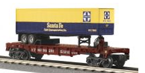 MTH Railking  santa fe Flat Car with Santa Fe Trailer, Like New Condition