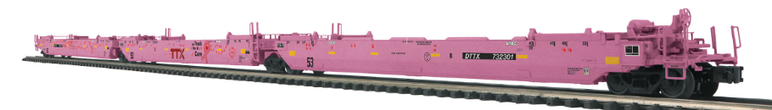 Atlas O DTTX (pink) gunderson 3 section maxi-stack well car , 2 rail ...