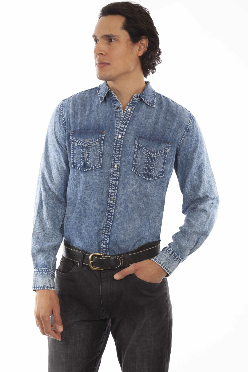 Stylish Men'S Denim Long Sleeve Shirt PS-285 - Parts Unknown