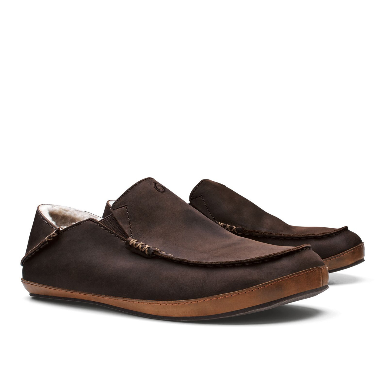 OluKai Moloa Slipper Mens 12 Black Leather Shearling Lined Slip On 10252-OXOX OluKai Men main image 3