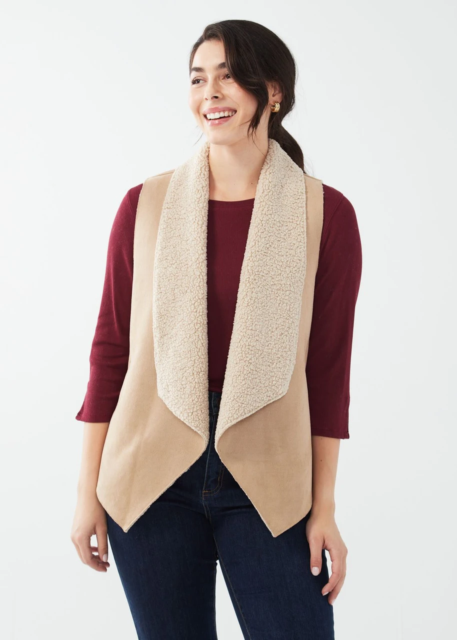 faux suede suede and fur vest