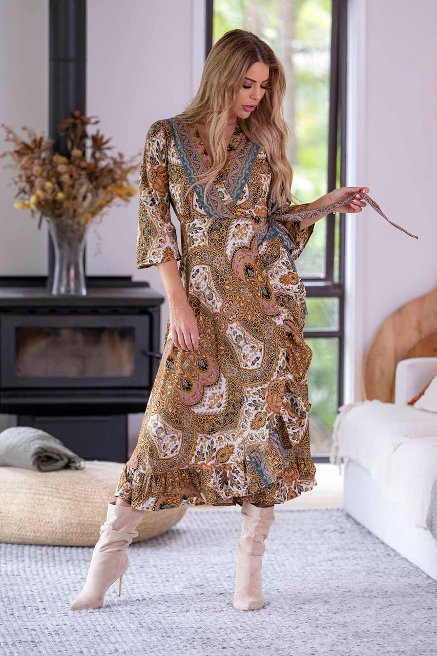 ワンピース Christelle / relax drape deres Donella Long Sleeve Wrap Dress LDR-04-DON - Parts Unknown