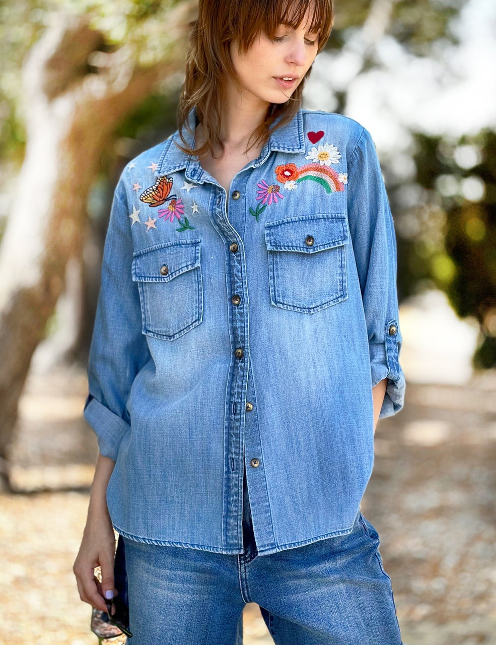 トップス 00s Share Spilit Hand Embroidery Top HAPPY PLACE EMROIDERED SHIRT BT6400T - Parts Unknown