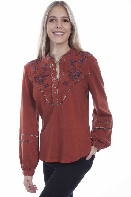 EMBROIDERED YOKE LONG SLEEVE BLOUSE HC682