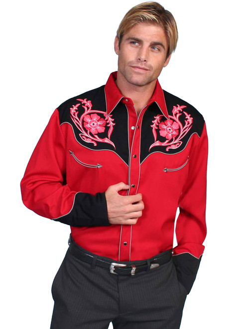 Scully Red Flower Embroidered Shirt P-789