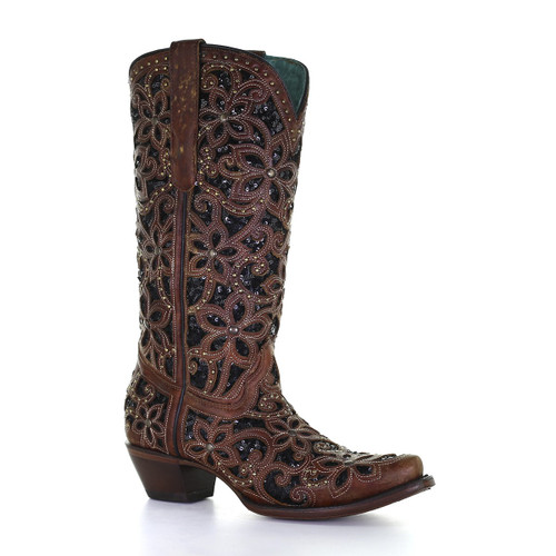 Inlay Embroidered Stud Boot A4083