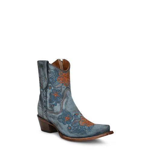 Blue Flower Embroidered Ankle Boot L5874