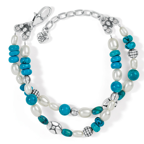 Pebble Turquoise And Pearl Double Bracelet JF9513