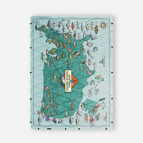 Game Fish Map Puffer Blanket PB-GFMP-101
