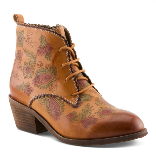 Tie Up Ankle Boot With Floral Paint DUJU