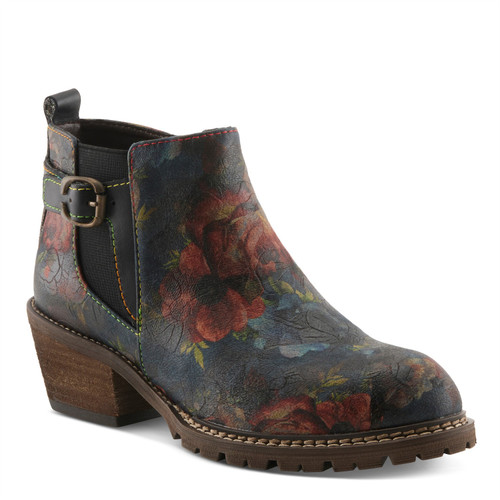 Combat Ankle Zip Boot With Floral Overlay FARRUKO Combat Ankle Zip Boot With Floral Overlay FARRUKO