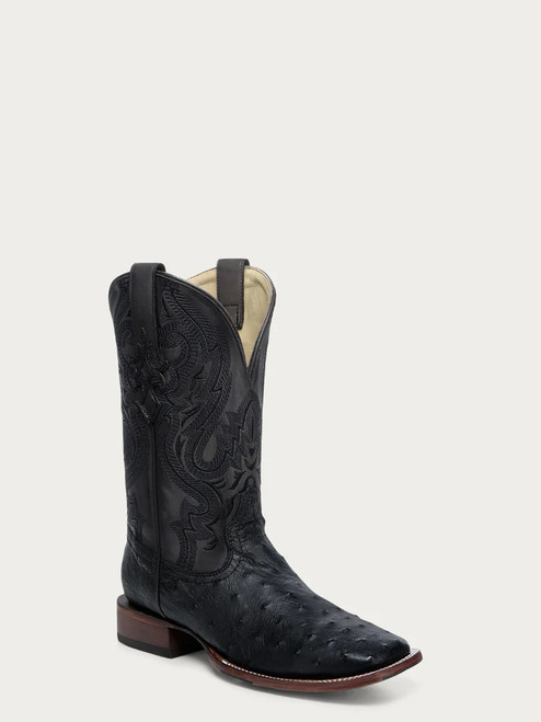 OStrich Embroidery Wide Square Toe Boot A4974