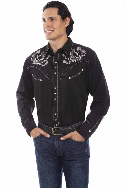 Horseshoes And Roses Studded Long Sleeve Shirt P-910