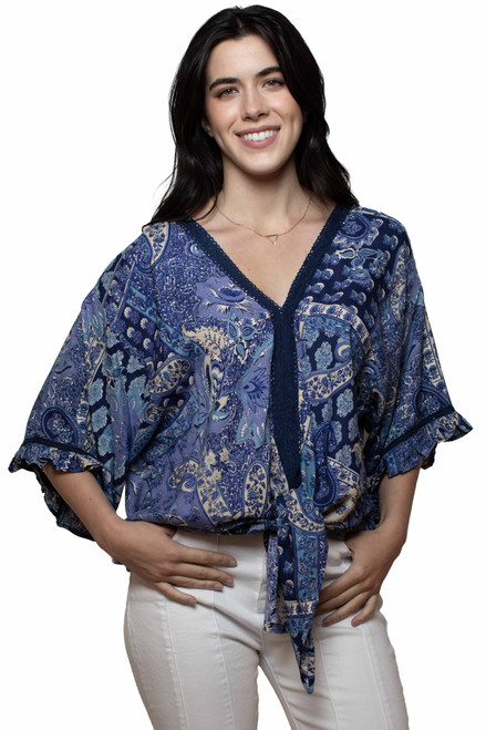 Paisley Print Tie Front Blouse HC1042