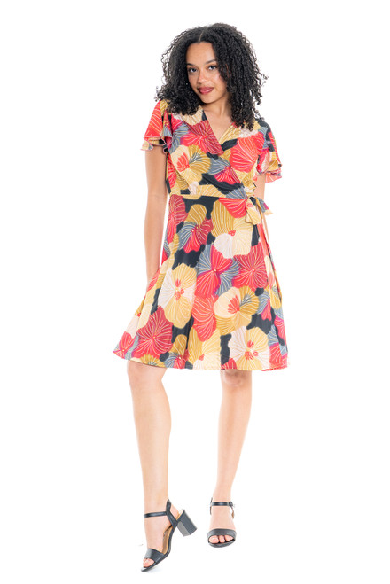 Big Floral Short Sleeve Short Wrap Dress COSMOS SHORT WRAP DRS