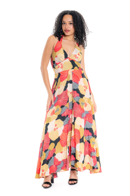 BIg Floral Dress With Double Layer Skirt COSMOS MAXI HALTER DRESS