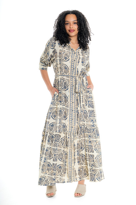 Button Down 1/2 Sleeve Maxi With Belt LAPIS DAI DRESS