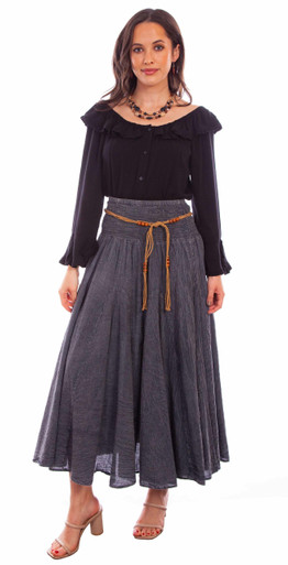 ELEGANT ACID WASH SKIRT,Acid Washed Shirt with Beaded Belt PSL-136