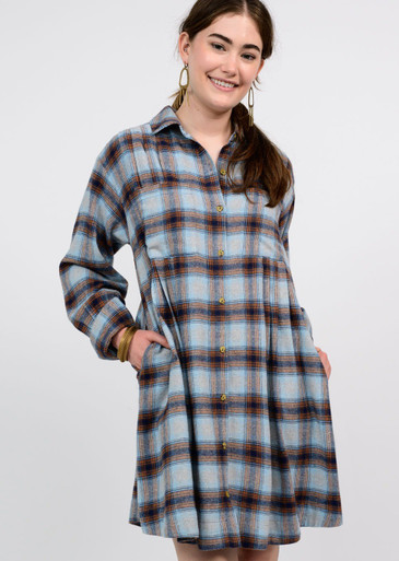 TUCKED AND PLAID SHORT SLEEVE DRESS 73606 - Parts Unknown