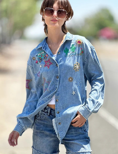 【DISCERNMENT】Wearable String Cotton Half Shirt HOP ON EMBROIDERED SHIRT BT6484T - Parts Unknown