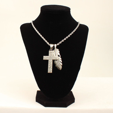 Mens Cross And Feather Necklace 24