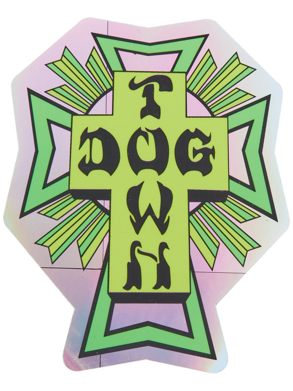 Dogtown Cross Logo Holographic Green Sticker 4"