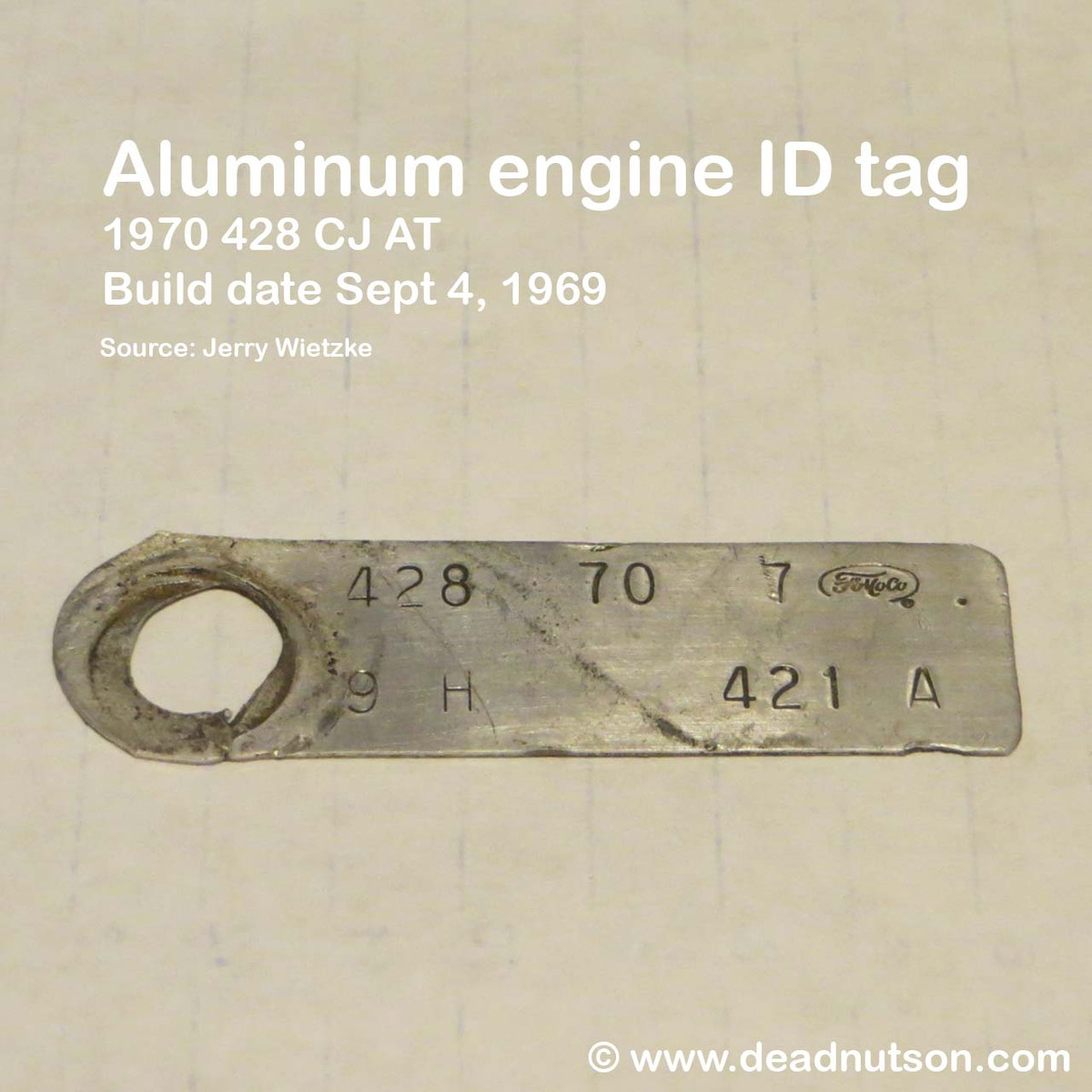 1969-70 428 Cobra Jet Engine ID Decal - Dead Nuts On