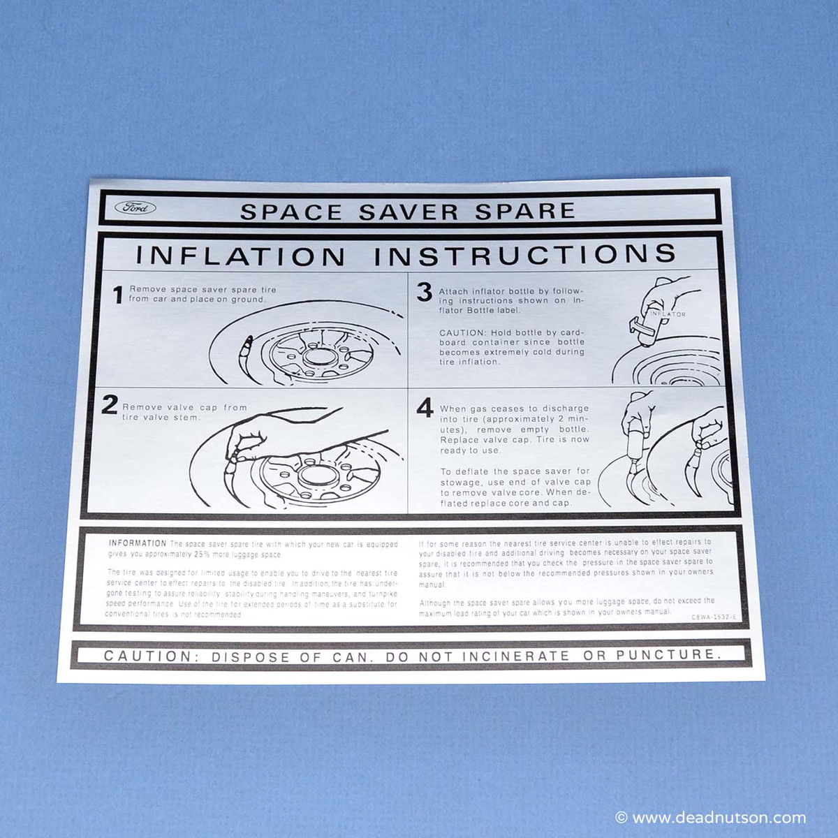 Space Saver Spare Instructions Decal - Dead Nuts On