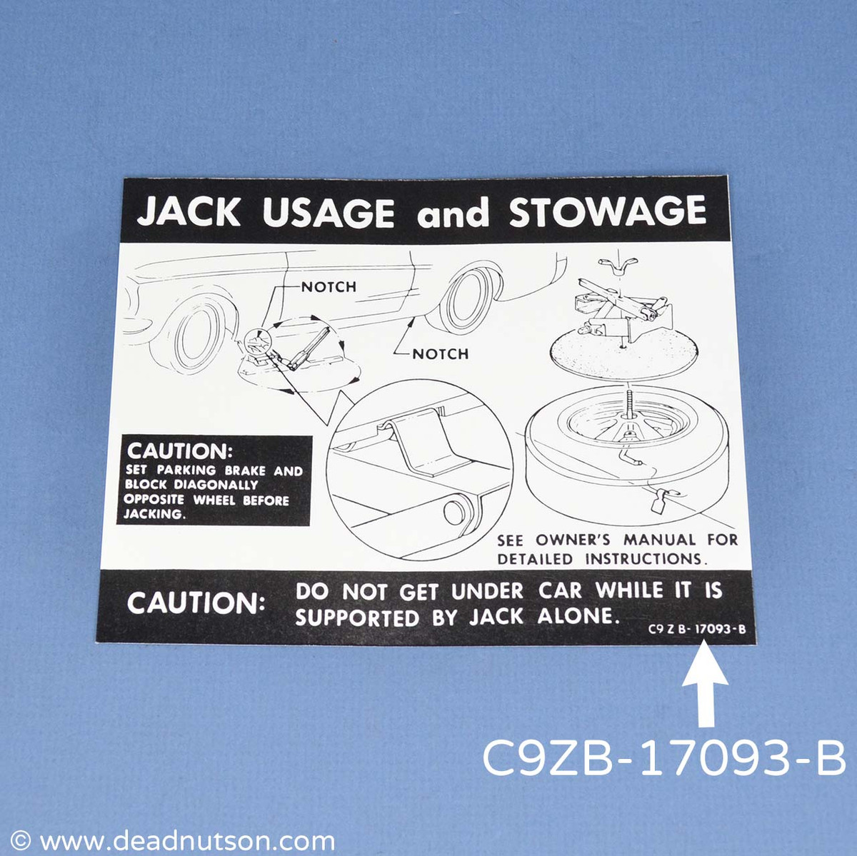 Mustang Styled Steel Wheel Jack Usage & Stowage Decal - Dead Nuts On