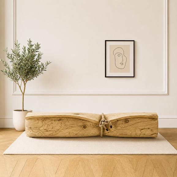 The Wrap Bench: Solid Cedar Sculpture for Hospitality Lobbies and Spa Environments