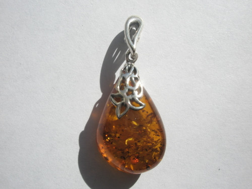 Genuine Cognac Baltic Amber and .925 SS Pendant -30x18mm - 1