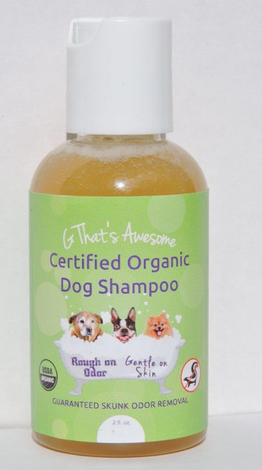 Certified organic dog shampoo, 100% biodegradable, guaranteed to remove the toughest odors such as skunk, yet gentle on your dog's skin. An all breed shampoo that leaves your dog's coat shiny and smelling nice. Best pet odor remover on the market. Certified organic dog shampoo, 100% biodegradable, guaranteed to remove the toughest odors such as skunk, yet gentle on your dog's skin. An all breed shampoo that leaves your dog's coat shiny and smelling nice. Best pet odor remover on the market.