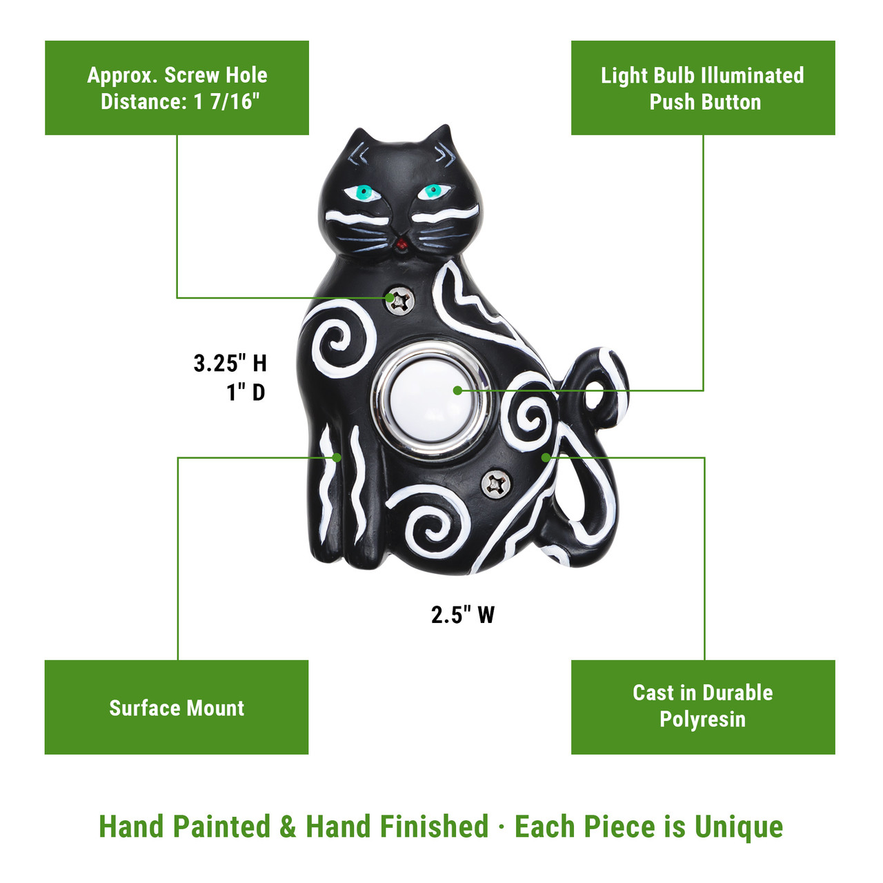 Painted Black Cat Doorbell Waterwood