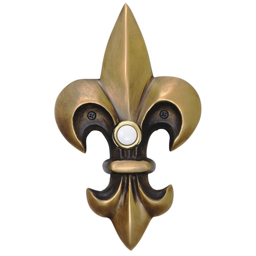 Solid Brass Large Fleur De Lis Doorbell in Antique Brass Solid Brass Large Fleur De Lis Doorbell in Antique Brass