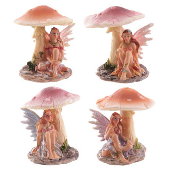 Box Set 4 x Flower Fairy Resting Under Mushroom