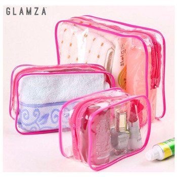 Glamza 3 Piece Clear PVC Travel Toiletry Bag - Pink