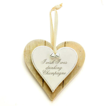 Double Wooden Heart - Drinking Champagne