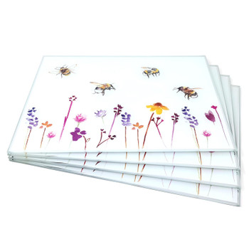 Set of 4 Watercolour Busy Bees Glass Place Mats