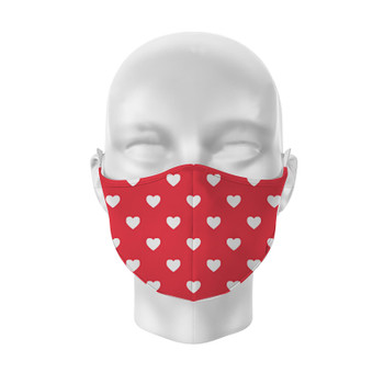 Face Mask Covering - Red with White Hearts (Adult Size)