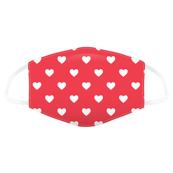 Face Mask Covering - Red with White Hearts (Adult Size)