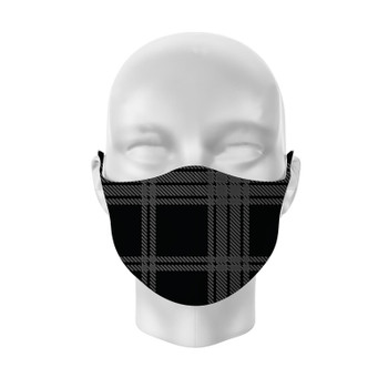 Face Mask Covering - Black & Grey Tartan (Adult Size)